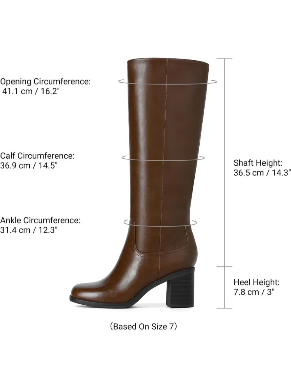 Women's Dark Brown Chunky Block Heel Square Toe Faux Leather Long Knee High Boot
